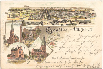 Gruss aus Herne 1898 (original gelaufene Postkarte)
