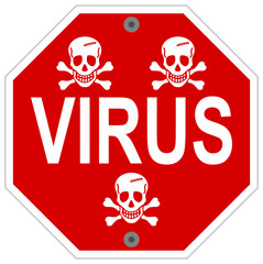 Alert panel virus with red skull and crossbones