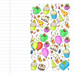 Birthday party. Pattern for invitations, banners, templates.