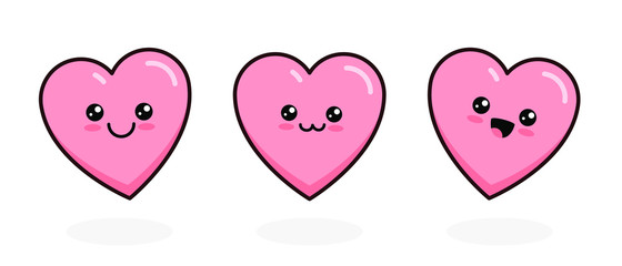 Kawaii heart set. Cute little characters for children illustration