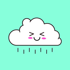 Kawaii cartoon cloud making rain. Cute vector illustration for kids