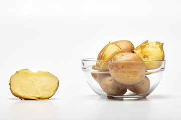 Boiled potatoes in a glass bowl