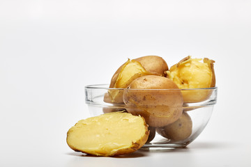 Boiled potatoes in a glass bowl