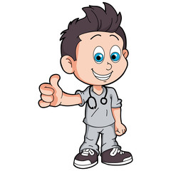 cute funny cartoon boy aspiring to be a doctor