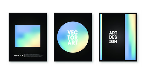 Holographic cover set. Trendy minimal hologram gradient for brochure, banner, wallpaper, mobile.