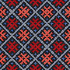 Ethnic ornaments pattern. Repeat pattern of red and blue color.
