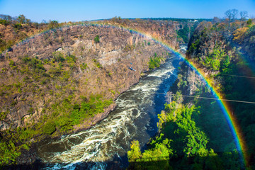 Beautiful rainbow over the turbulent River