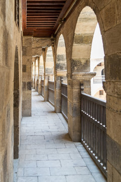 One of the arcades surrounding the courtyard of caravansary, arabic: Wikala of Bazaraa, Medieval Cairo, Egypt