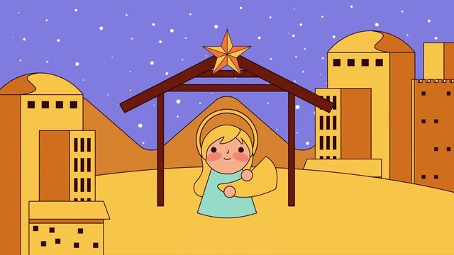 cute little angel in stable manger character