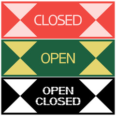 Closed.Open.Sign. A poster of a flat type indicating a certain state of moving parts.