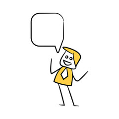 businessman with speech bubble yellow stick figure theme