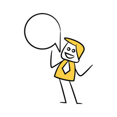 businessman with speech bubble yellow stick figure theme