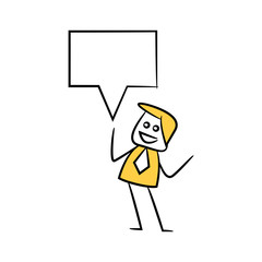 businessman with speech bubble yellow stick figure theme