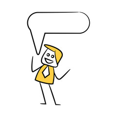 businessman with speech bubble yellow stick figure theme