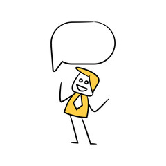 businessman with speech bubble yellow stick figure theme