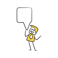 businessman with speech bubble yellow stick figure theme