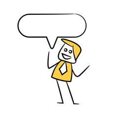businessman with speech bubble yellow stick figure theme
