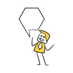 businessman with speech bubble yellow stick figure theme