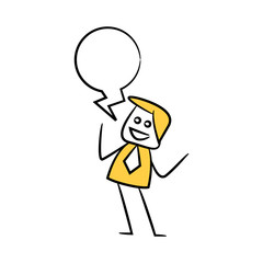 businessman with speech bubble yellow stick figure theme