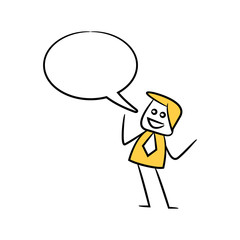 businessman with speech bubble yellow stick figure theme
