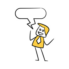 businessman with speech bubble yellow stick figure theme