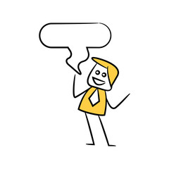 businessman with speech bubble yellow stick figure theme