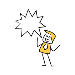 businessman with speech bubble yellow stick figure theme