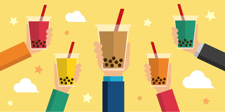 bubbles tea / bubbles soda flat vector banner illustration