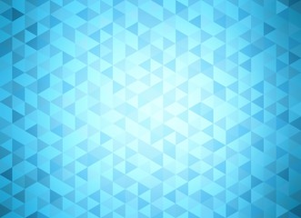Cool triangular abstract background. Bright blue crystal mosaic vignette pattern.