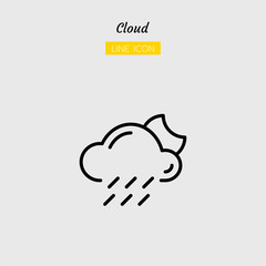 line icon symbol, weather forecast climate, cloud, moon, night, rainy, Isolated flat outline vector design