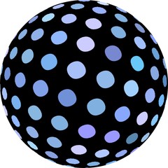 Macro 3d sphere abstract symbol isolated. Blue polka dots pattern.
