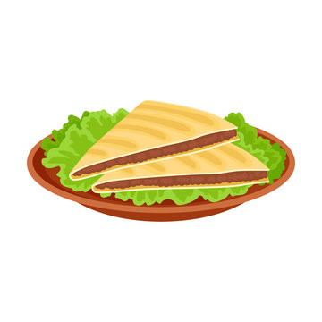 Quesadilla. Traditional mexican dish. Vector illustration on white background.