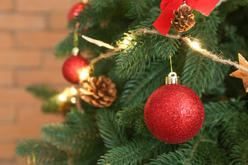 Beautifully decorated Christmas tree, closeup