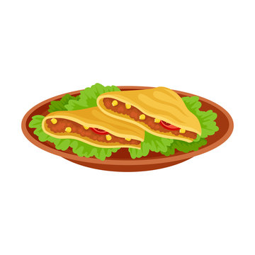 Two pieces of quesadilla. Vector illustration on white background.