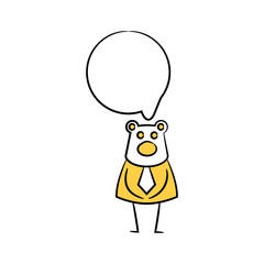 bear businessman and speech bubble yellow stick figure theme