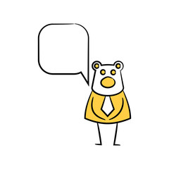bear businessman and speech bubble yellow stick figure theme