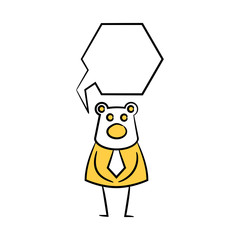 bear businessman and speech bubble yellow stick figure theme