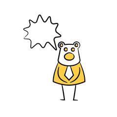 bear businessman and speech bubble yellow stick figure theme