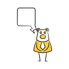 bear businessman and speech bubble yellow stick figure theme