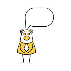 bear businessman and speech bubble yellow stick figure theme