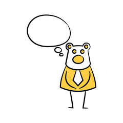 bear businessman and speech bubble yellow stick figure theme