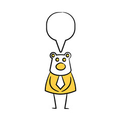 bear businessman and speech bubble yellow stick figure theme