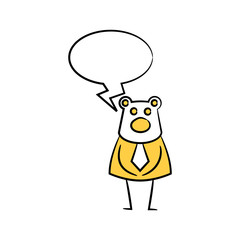 bear businessman and speech bubble yellow stick figure theme