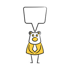 bear businessman and speech bubble yellow stick figure theme