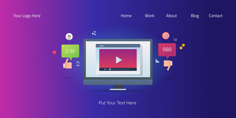 Video marketing campaign, viewers voted for video popularity, engaging audience with video content on social media, web banner concept.