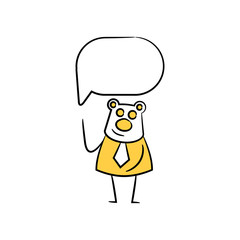 bear businessman and speech bubble yellow stick figure theme