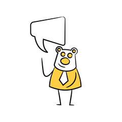 bear businessman and speech bubble yellow stick figure theme