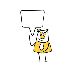 bear businessman and speech bubble yellow stick figure theme