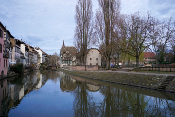 Fototapeta na wymiar View over la petite France from the Ponts couverts in Strasbourg