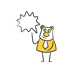bear businessman and speech bubble yellow stick figure theme
